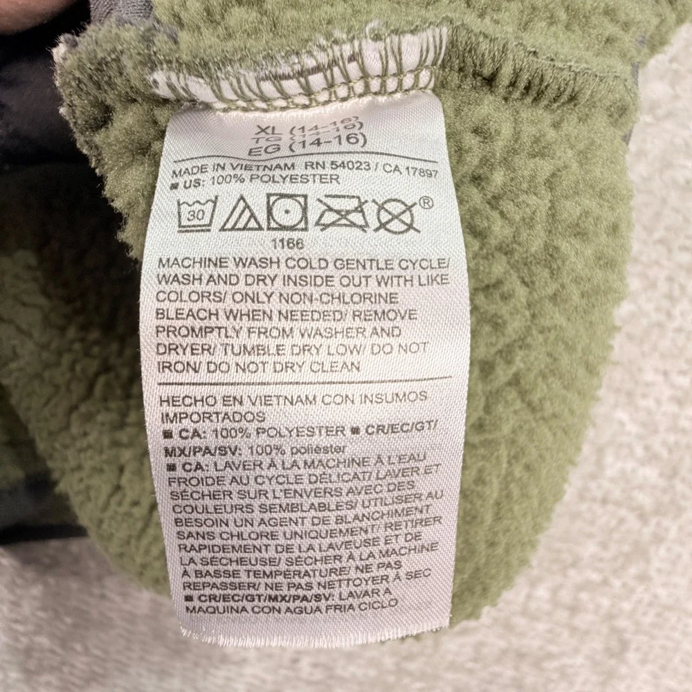 Old Navy Vest Full Zip Sherpa Recycled Polyester XL 14-16 Olive Green Gorpcore